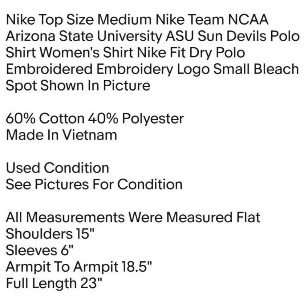 Nike Top Size Medium Nike Team NCAA Arizona State University ASU Sun Devils Polo